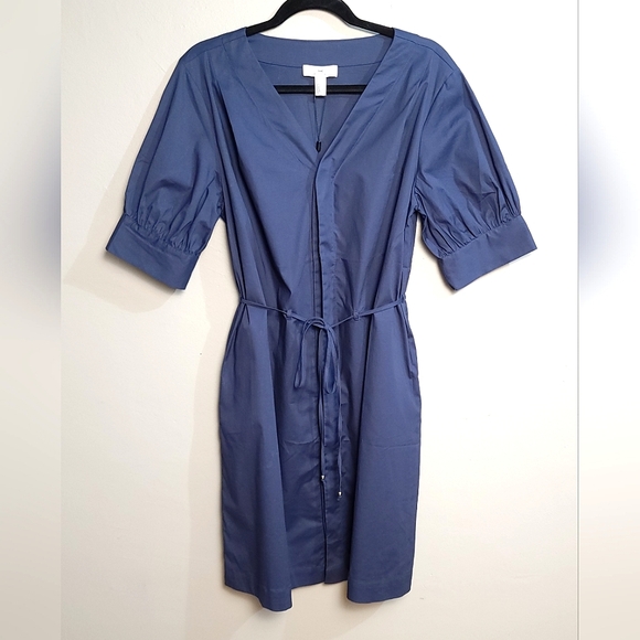 H by Halston NWT Classic Navy Linen Button Up Belted Knee Length Dress - MEDIUM - Picture 3 of 12